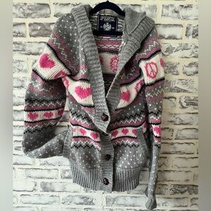 Vintage Victoria's Secret Pink Hooded Fair Isle Hoodie Sweater Button Cardigan S
